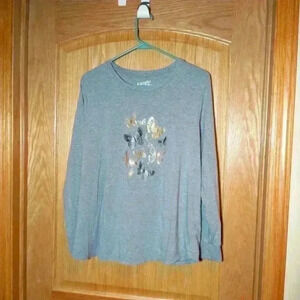 Terra & Sky gray long sleeve T-shirt with butterflies. Size 1X